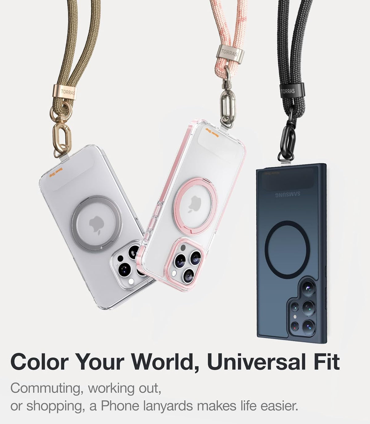 TORRAS Phone Lanyard Crossbody with 2 Phone Tabs, Adjustable Anti Theft Phone Strap for All Phones, Premium Metal Buckles, Skin-Friendly, Universal Cell Phone Neck lanyard for Women and Men, Blue
