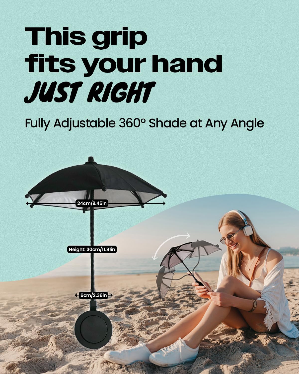3 in 1 Magnetic Umbrella Sunshade Collapsible Expandable Phone Grip & Stand - Elegant Magsafe Compatible Phone Holder for Secure Grip and Hands-Free Viewing (Black)