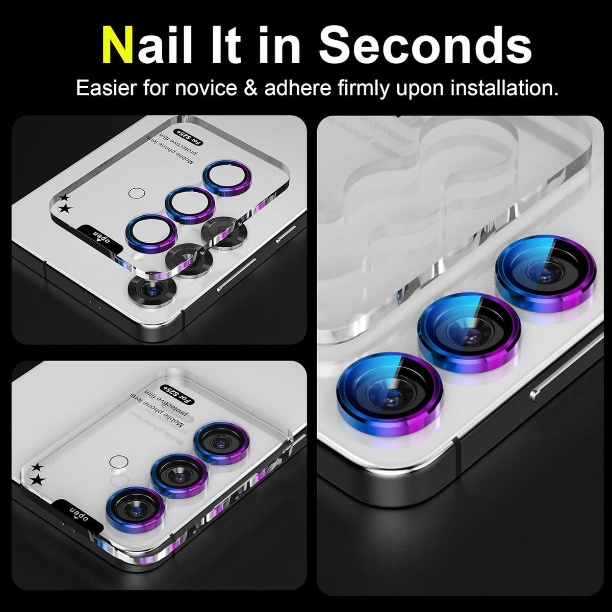 YWXTW Camera Lens Protector for Samsung Galaxy S25+ Plus Accessories [1:1 Fit & Ultra Clarity] 9H Tempered Glass Metal Individual Ring Camera Cover Screen Protector, Case Friendly (Multi-Coloured)
