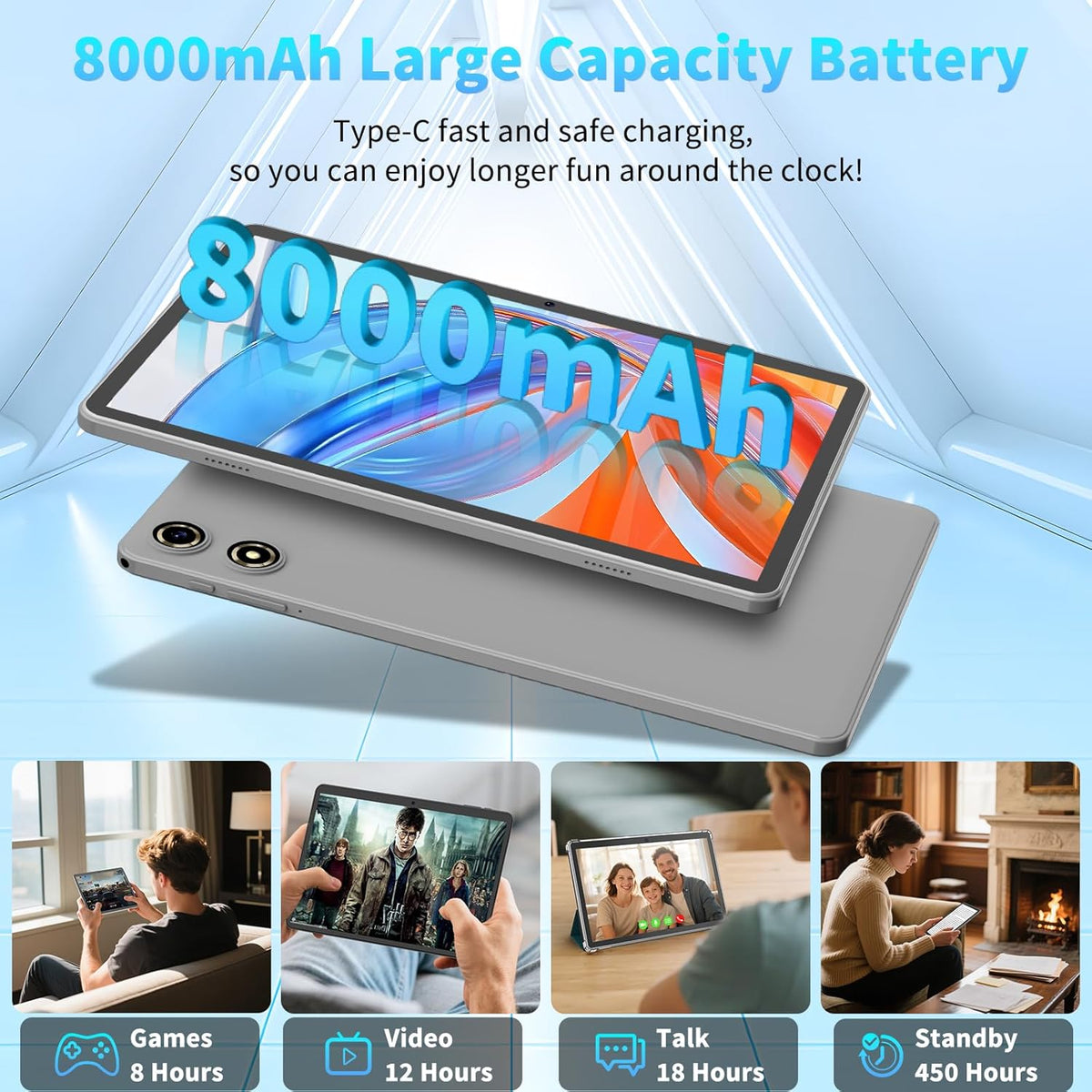 Android 15 Tablet 10 Inch, 26GB RAM+256GB ROM/2TB Expandable Tablet, 2 in 1 Tablets with Keyboard Case Mouse Stylus, 2.0GHz Octa-core CPU, IPS HD Screen, 5G WiFi BT 5.0, 8000mAh Battery (Black)
