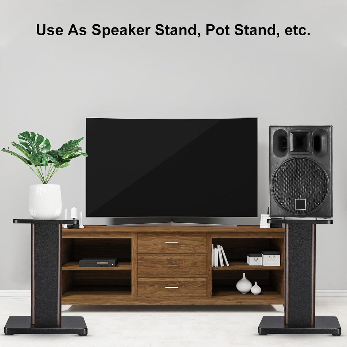 MECCANIXITY Wood Speaker Stands, 2 Pack 11.8 Inch (30cm) Universal Speaker Stand Hollowed Bases Enhanced Audio Listening for Home Theaters Cinema
