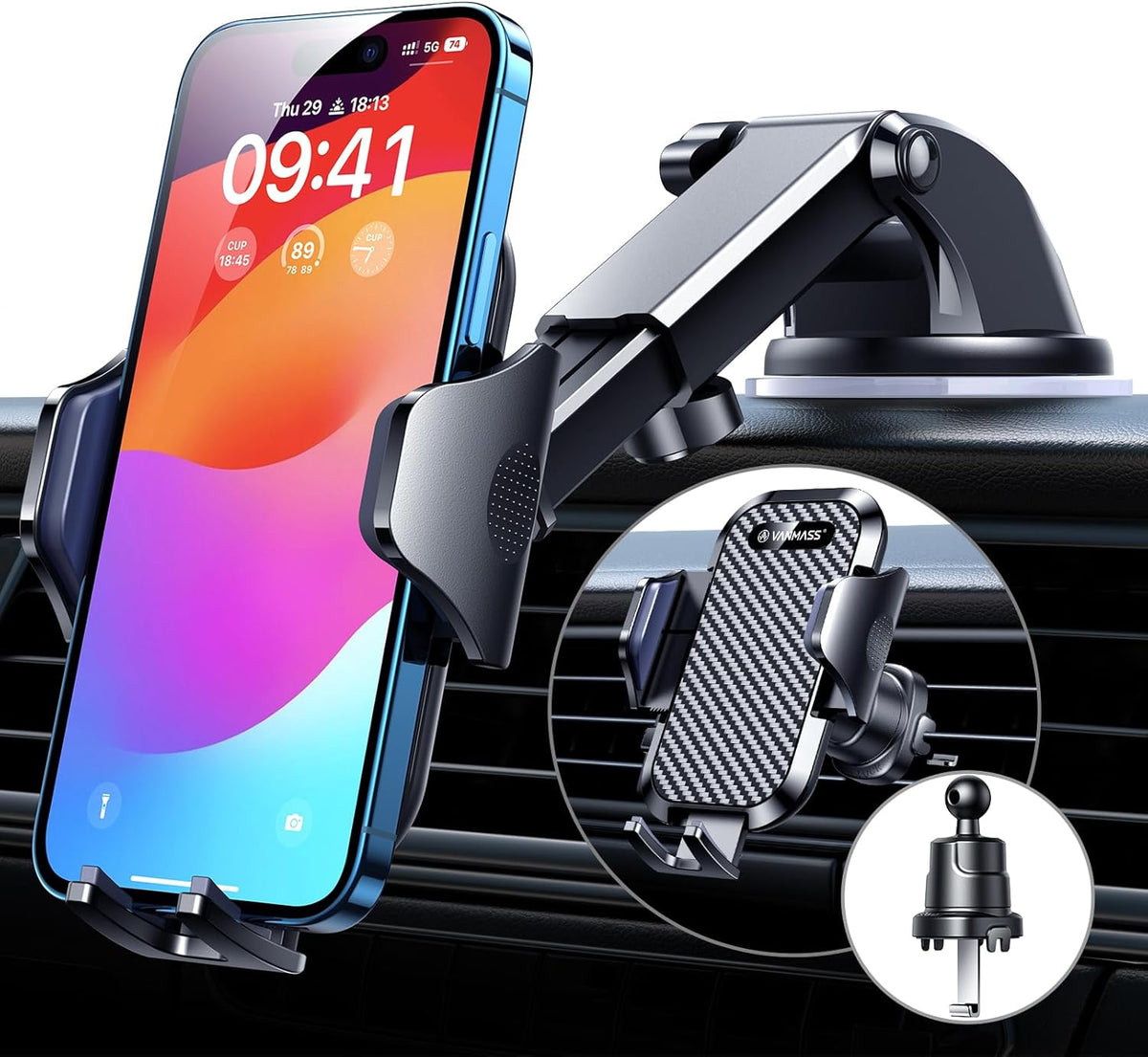 VANMASS Car Phone Holder 2025 Ultimate Military-Grade Phone Holder for Your Car Windshield Dashboard【Newest Best Strongest】 Cell Phone Car Mount with Patent & Safety Certs for iPhone Samsung Android