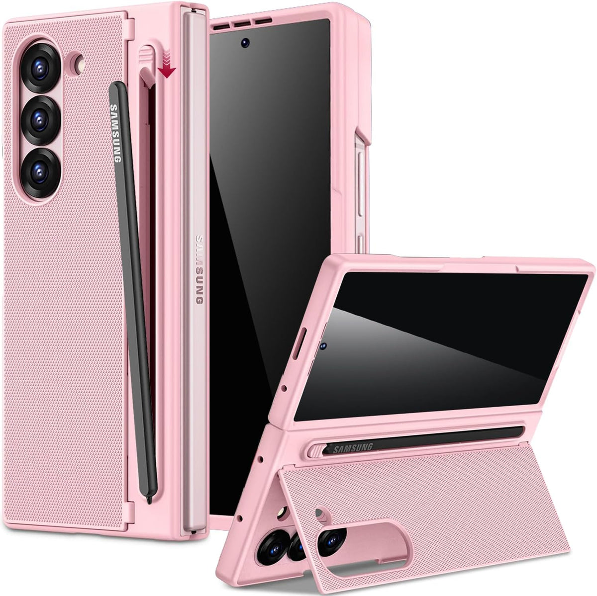 Miimall for Samsung Galaxy Z Fold 6 Case with S Pen Holder Slot [Military Grade Drop][Built-in Privacy Screen & Invisible Kickstand] Slim Thin Protective Phone Case for Galaxy Z Fold 6 5G Cover Pink