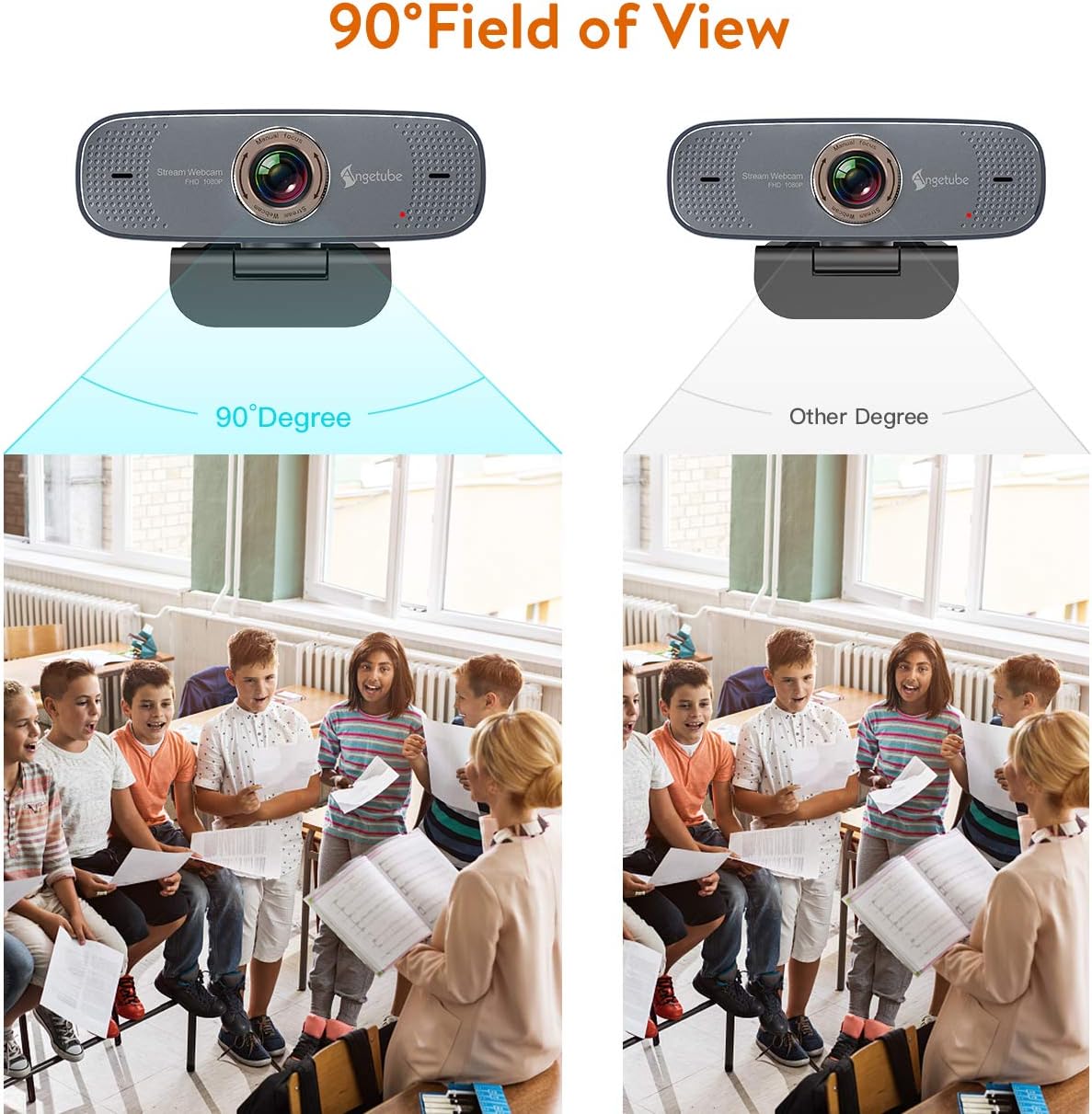 Angetube 1080P Web Camera for Computer HD Webcam with Microphone - USB PC Camera with 90-Degree Wide Angle, Plug and Play for Zoom | Skype | Teams | Streaming | Video Calling