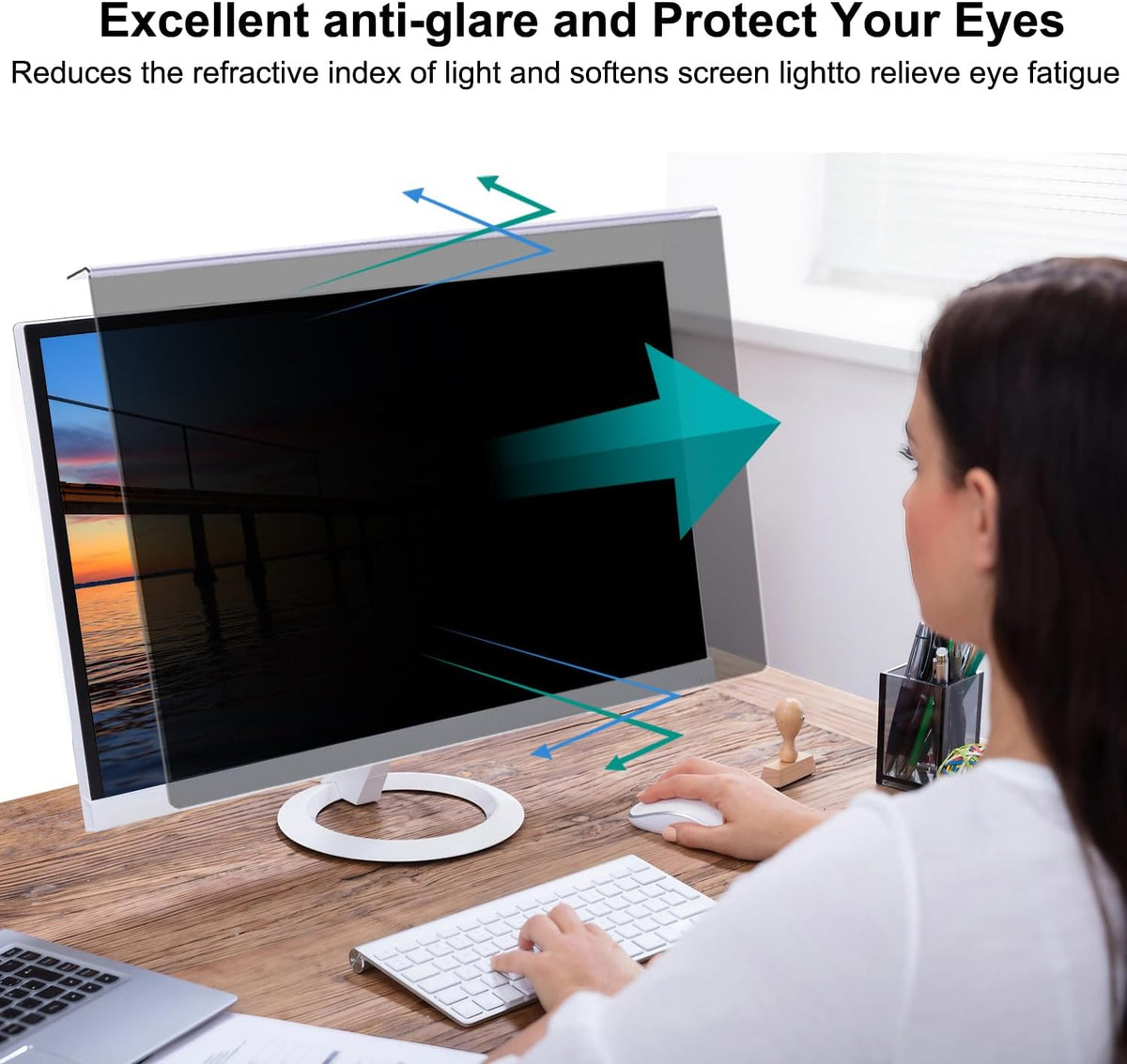 2 Pack Computer Privacy Screen Shield Compatible for 26/27 Inch 16:9 Widescreen Desktop Monitor - Anti Glare & Blue Light Filter - Hanging Design for Easy On/Off
