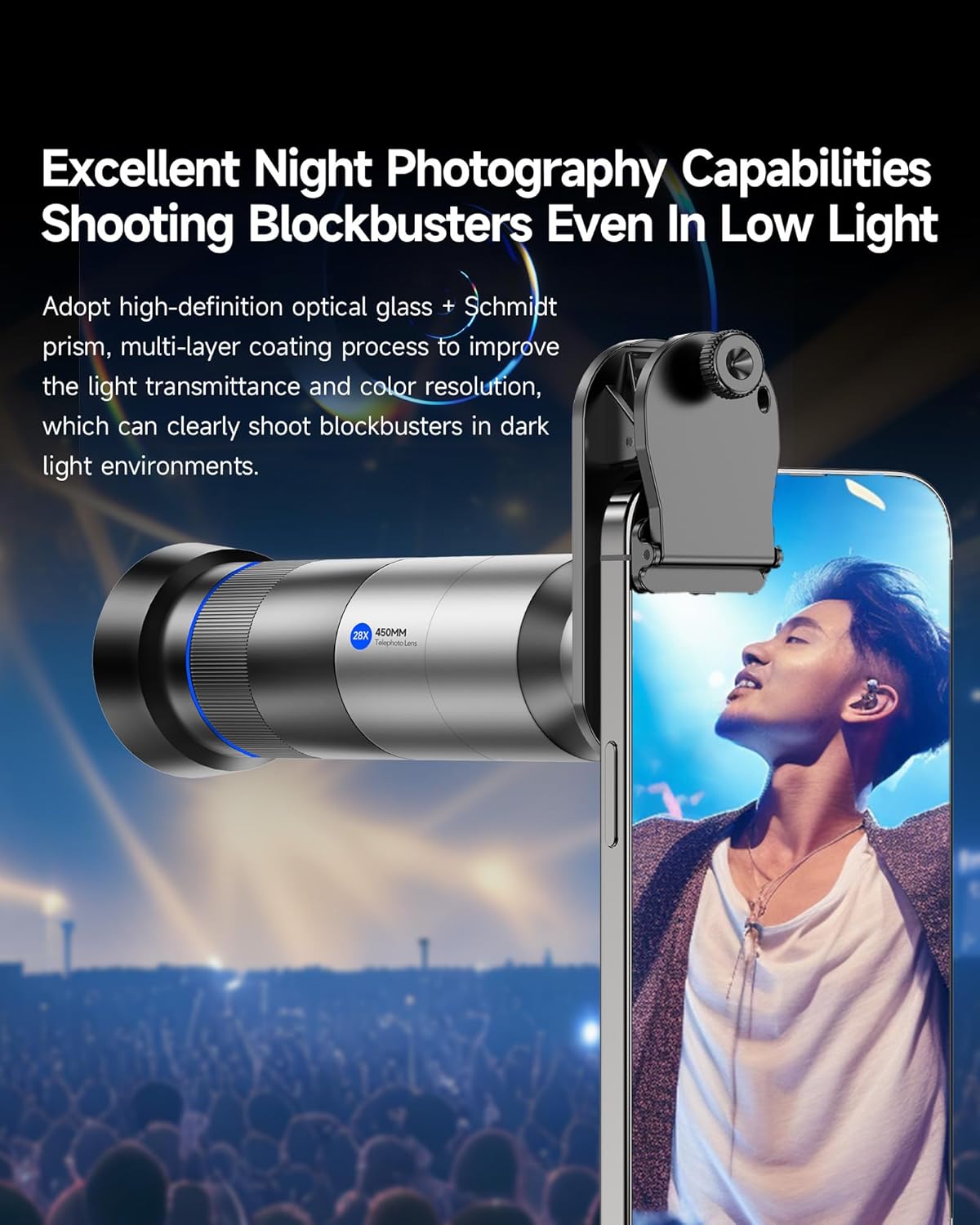 Phone Camera 28X HD Telephoto Lens, Night Filming Artifact, Long Distance/Portraits/Macro Photography, for Most iPhone 16 15 14 13 12 11 Samsung Smartphone
