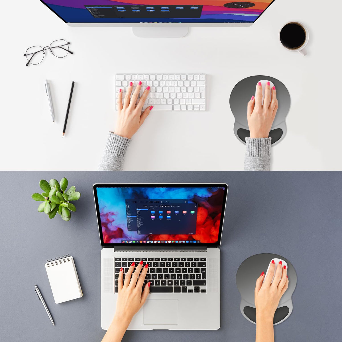 ITNRSIIET Ergonomic Mouse Pad with Comfort Gel Wrist Rest, Non-Slip PU Base, Smooth Textured Surface, Reduces Hand Fatigue & Wrist Pain, 8.7 x 7.2 Inch for Office Gaming Home, Gray Gradient