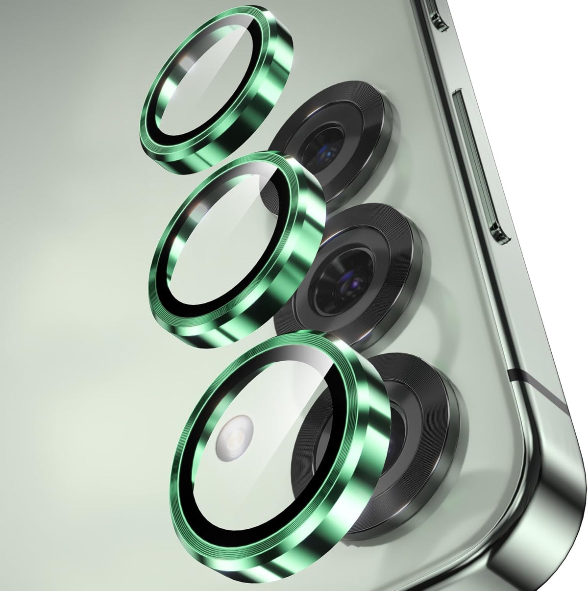 YWXTW Camera Lens Protector for Samsung Galaxy S25+ Plus Accessories [1:1 Fit & Ultra Clarity] 9H Tempered Glass Metal Individual Ring Camera Cover Screen Protector, Case Friendly (Green)