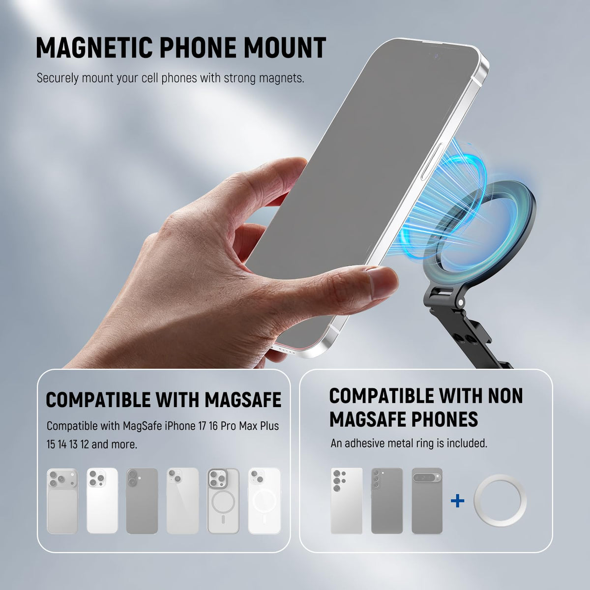 NEEWER Magnetic Tripod Phone Mount Cold Shoe Adapter, Aluminum Compact Lightweight Portable Phone Holder Attachment for Camera, Compatible