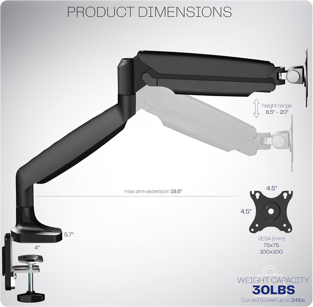 VIVO Premium Aluminum Heavy Duty Single Monitor Arm for Ultrawide Monitor up to 40 inches and 30 lbs, Desk Mount Stand, Pneumatic Height, Max VESA 100x100, Black, STAND-V110Q