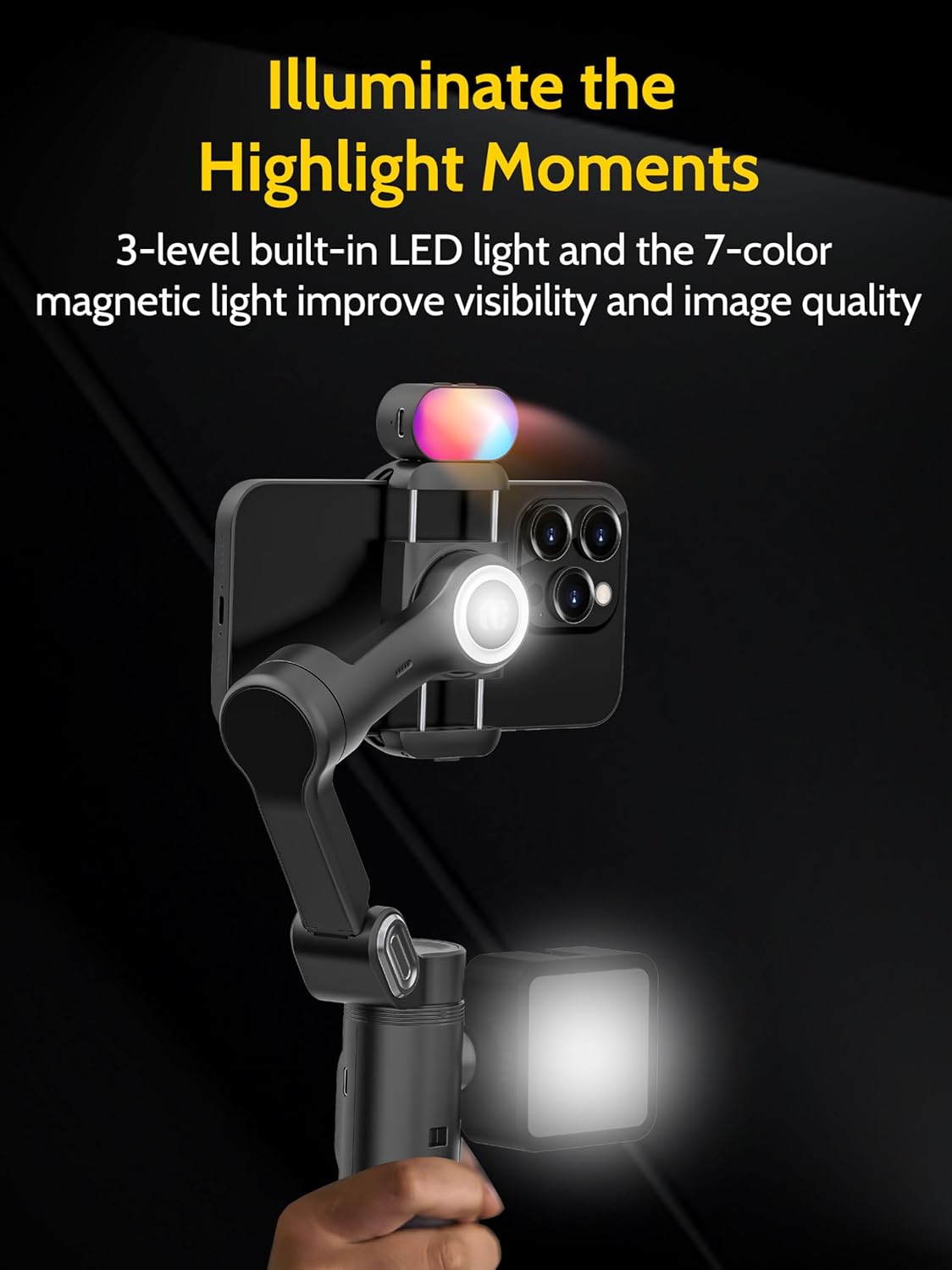 3-Axis Gimbal Stabilizer for iPhone & Android w/RGB Light, Handheld Phone Gimbal for Video Recording w/AI Tracking,1/4 Thread, Extendable Tripod, Padded Carry Bag(Smart X Complete Combo1)