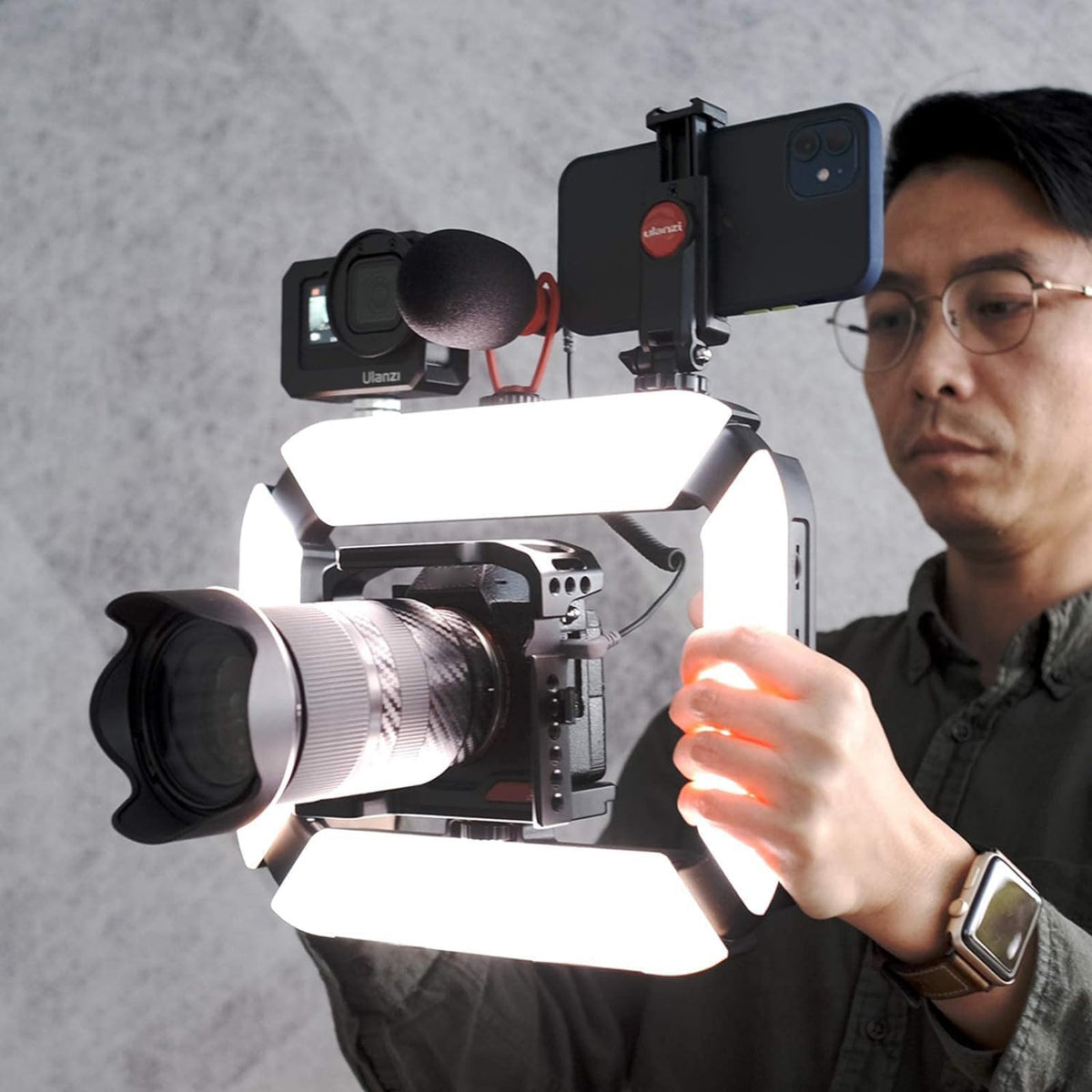 ULANZI U200 Smartphone Video Rig - Control LED Ring Light, YouTube & Vlogging Filmmaking Stabilizer