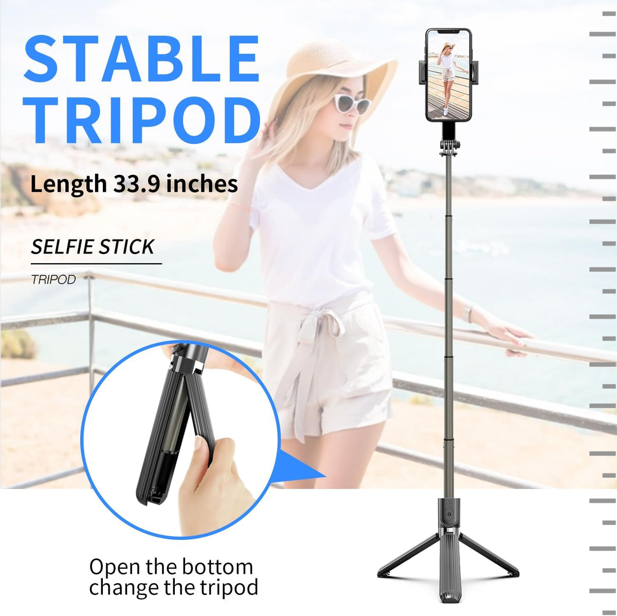 Gimbal Stabilizer for Smartphone ，with Retractable Selfie Stick and Tripod，1-Axis Multifunction Remote 360°Automatic Rotation， Auto Balance for iPhone/Android
