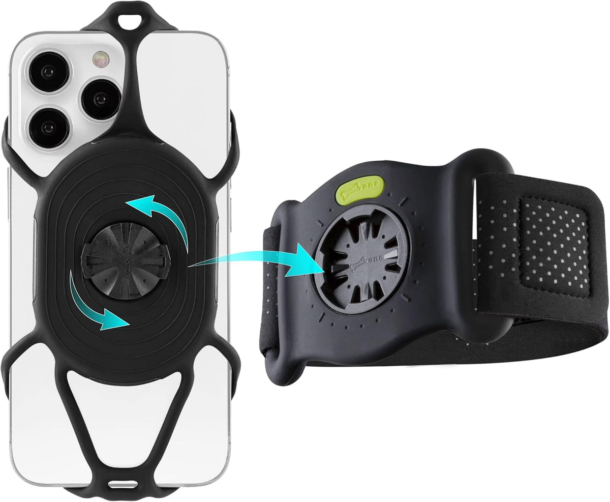 BONE Run Tie Connect Kit 2, Running Cell Phone Holder, Detachable & 360° Rotatable Sport Armband, Skin-Friendly Silicone Workout Phone Carrier Compatible with Most Smartphones (Connection Kit)