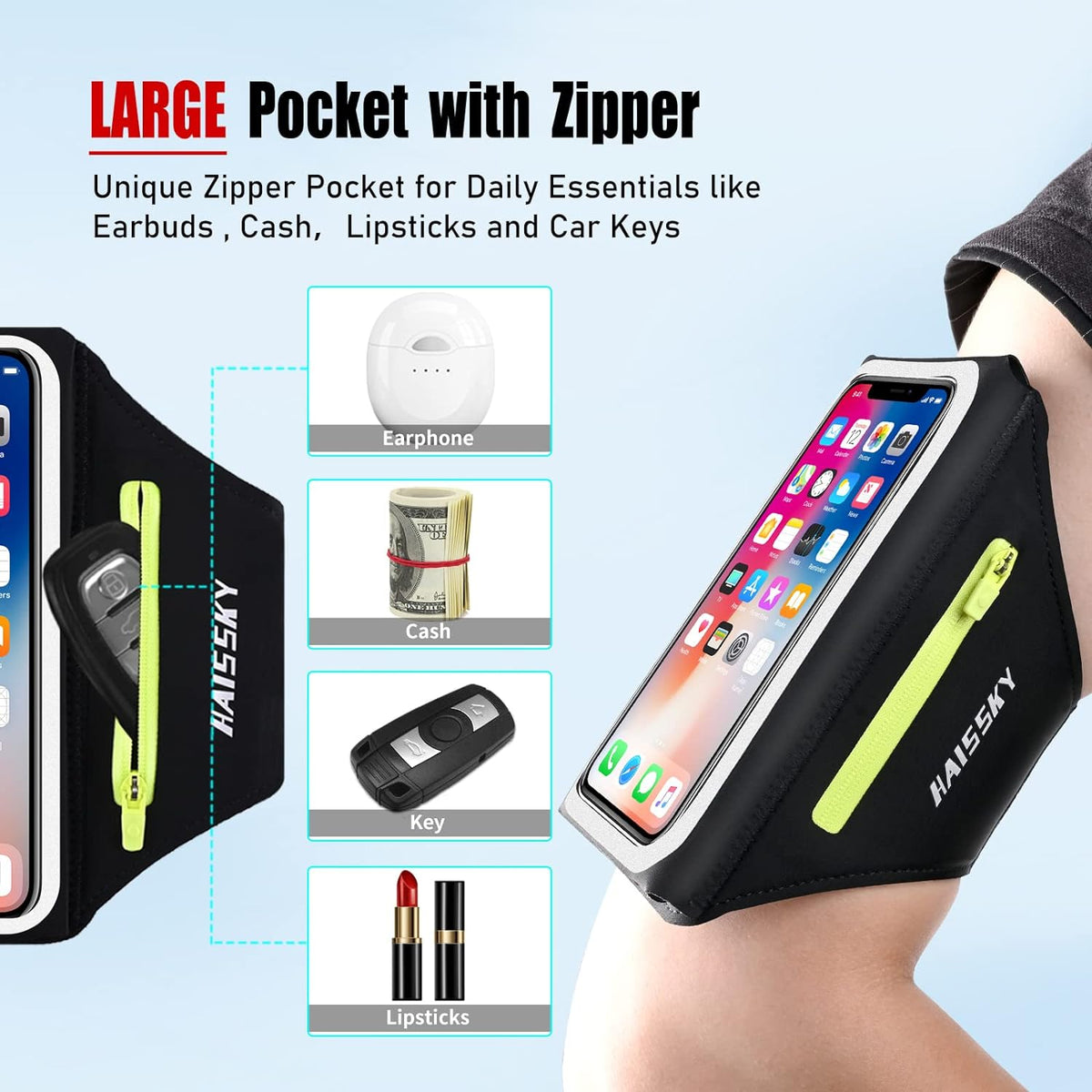 Running Armband [3D Design] with Key Pouch, Running Phone Holder for iPhone 16 15 14 13 12 11 Pro Max Plus, Samsung S25 S24 S23 S22 [Up to 6.9 Inch], Gym Workouts Sports Arm Band with Card Holder