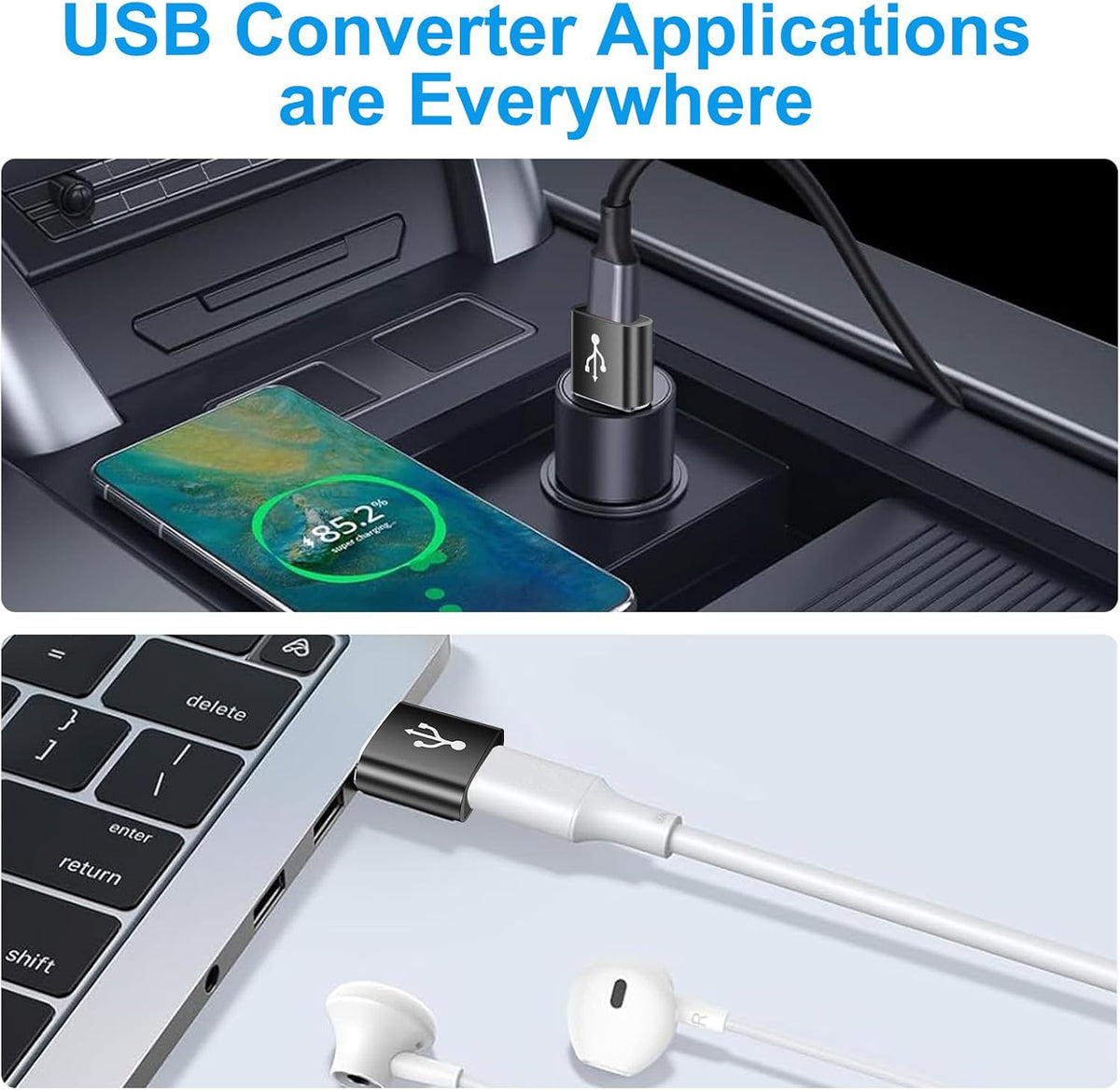 USB to USB C Adapter 8 Pack,USB to Type C Adapter,USBA Charger Type-C Fast Charging Cable Converter,USBC Adapters for iPhone 15 14 13,iWatch,iPad,Phones,Black