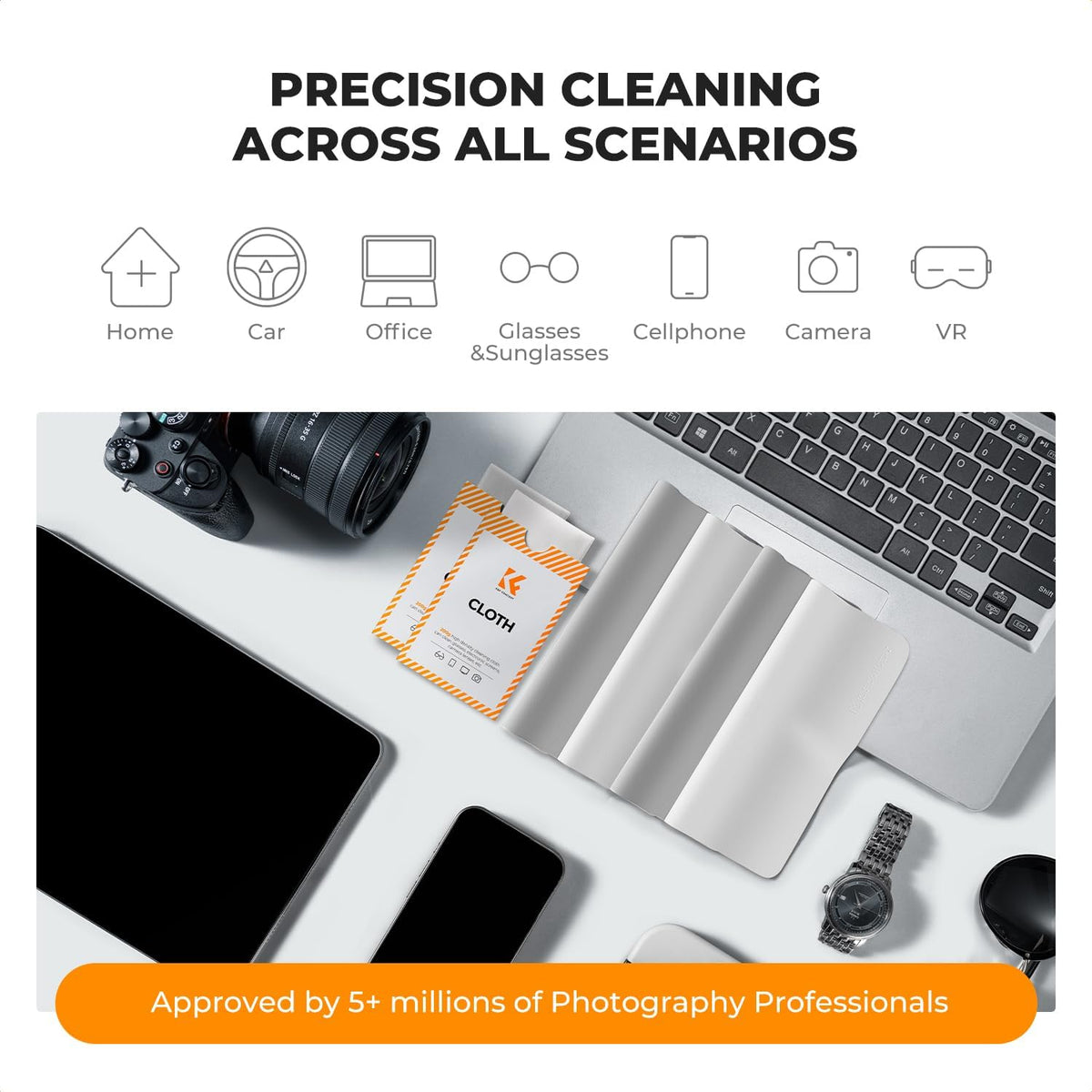 12 Pack Headset, K&F CONCEPT Lens Cleaning Cloth | Microfiber Cleaning Cloth | Glasses Cleaning Cloths | Eyeglass Lens