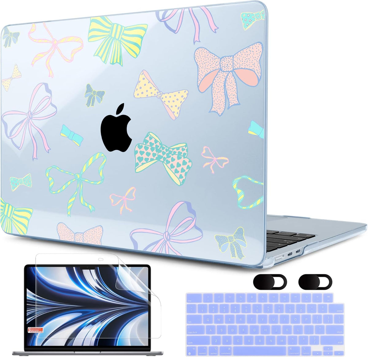 MEEgoodo Case for M4/M3/M2 MacBook Air 13.6 inch Case 2025 2024 2022, Fit Model A3240/A3113/A2681, Laptop Hard Shell with Keyboard Cover Compatible with MacBook Air 13 inch, Hand Drawn Doodles & Bow