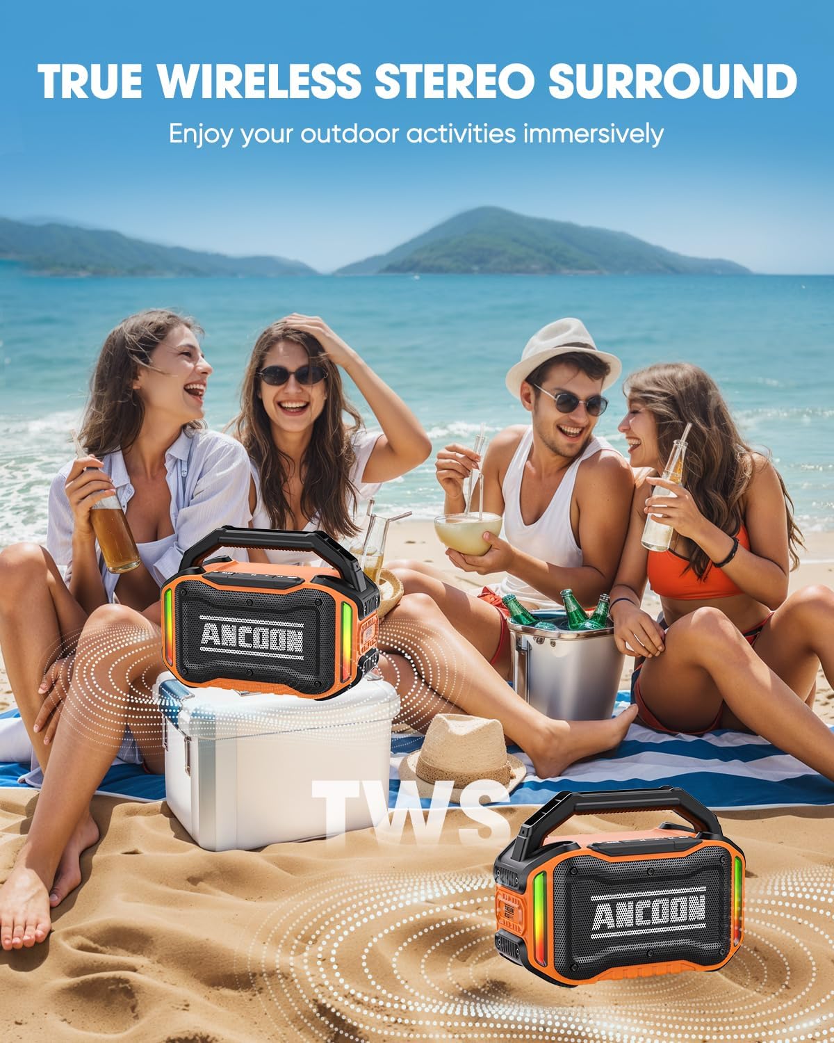 Speakers Bluetooth Wireless: 80W(Peak) Loud Speaker with Bass, 20H Playtime, IPX6 Waterproof, Large Jobsite Speakers for Work, Outdoor, Workshop, Garage, Portable Speaker with TWS (Orange)