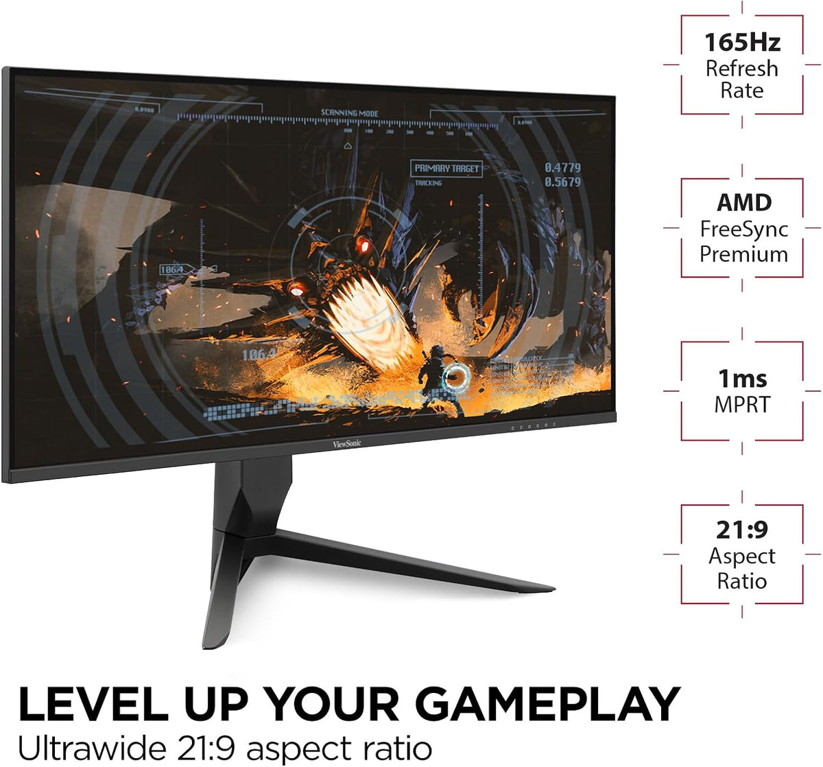 ViewSonic VX3418-2K 34 Inch 21:9 1440p 1ms 165Hz Gaming Monitor with FreeSync Premium, Eye Care, HDMI, DisplayPort and USB