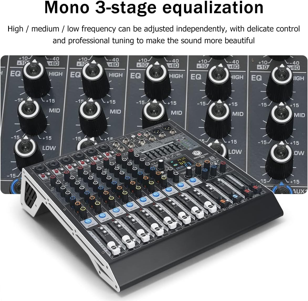 W IN-MIX DX8 Professional DJ Audio Mixer 8 Channel with 99 DSP Effects,7-band EQ,Independent 48V Phantom Power&Mute Button,Bluetooth Function,USB Interface Recording For Studio