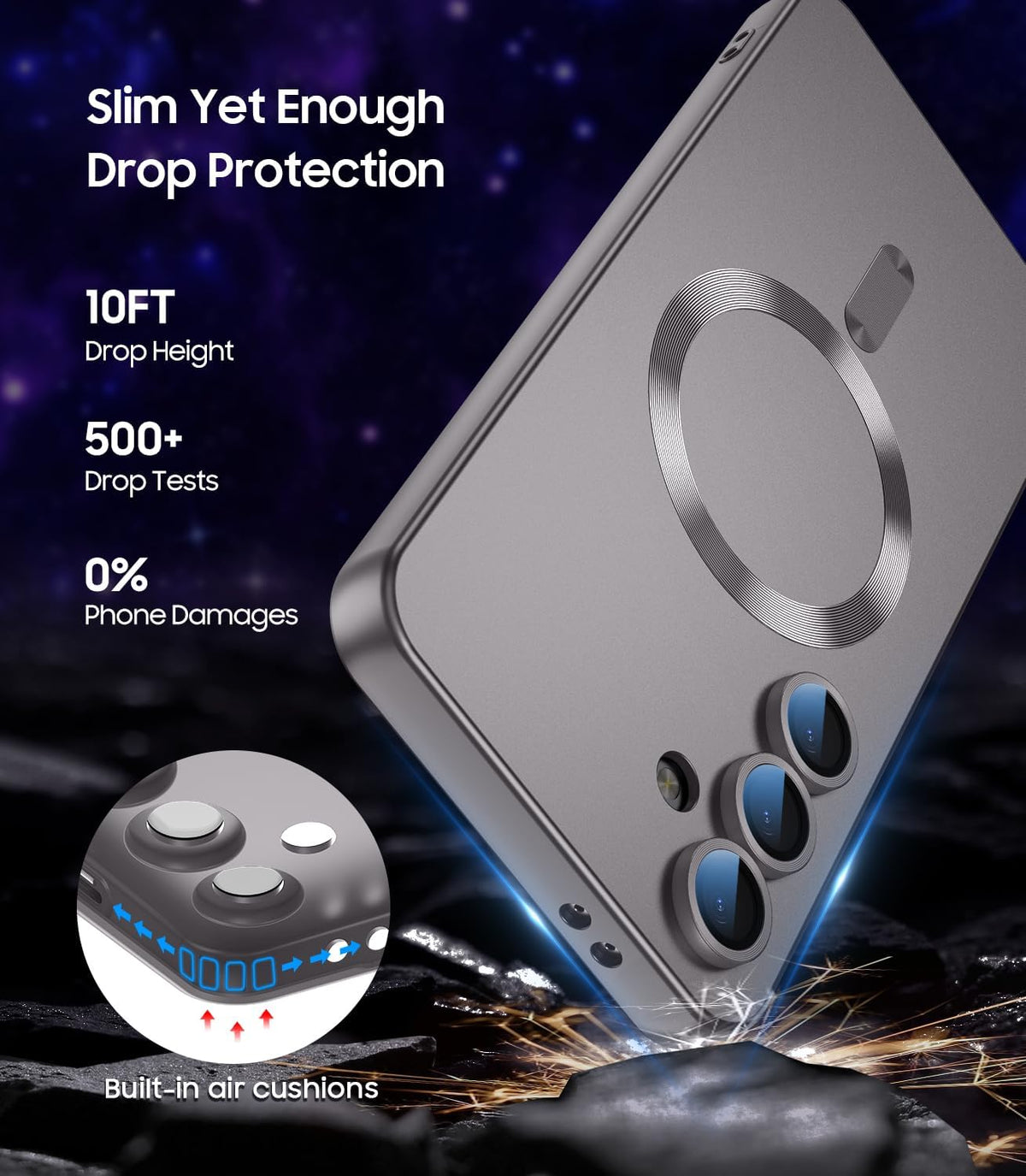 Magnetic for Samsung Galaxy S24 FE Case [Compatible with MagSafe][Built-in Camera Lens Protector] Slim Soft Silicone Bumper Shockproof Metallic Luster Phone Cover (Titanium Gray)