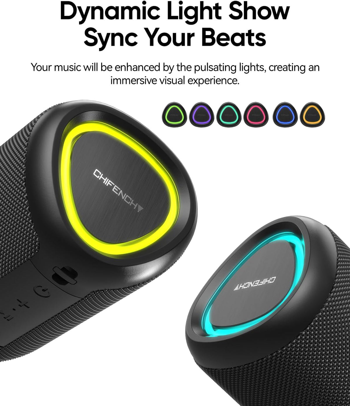 Portable Bluetooth Speaker with Lights, Stocking Stuffers, Powerful Crystal Clear Sound, IPX5 Waterproof, All Day Playtime, BT 5.3, TWS Paring, Small Wireless Speaker for Outdoor, White Elephant Gifts