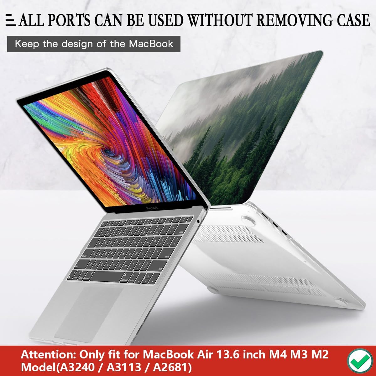 CISSOOK Compatible with MacBook Air 13.6 inch Case A3240 A3113 A2681 2025 2024 2022 Release, Forest Hard Shell Case with Keyboard Cover Type C to USB Transfer for MacBook Air 13.6 M2 M3 M4, Forest