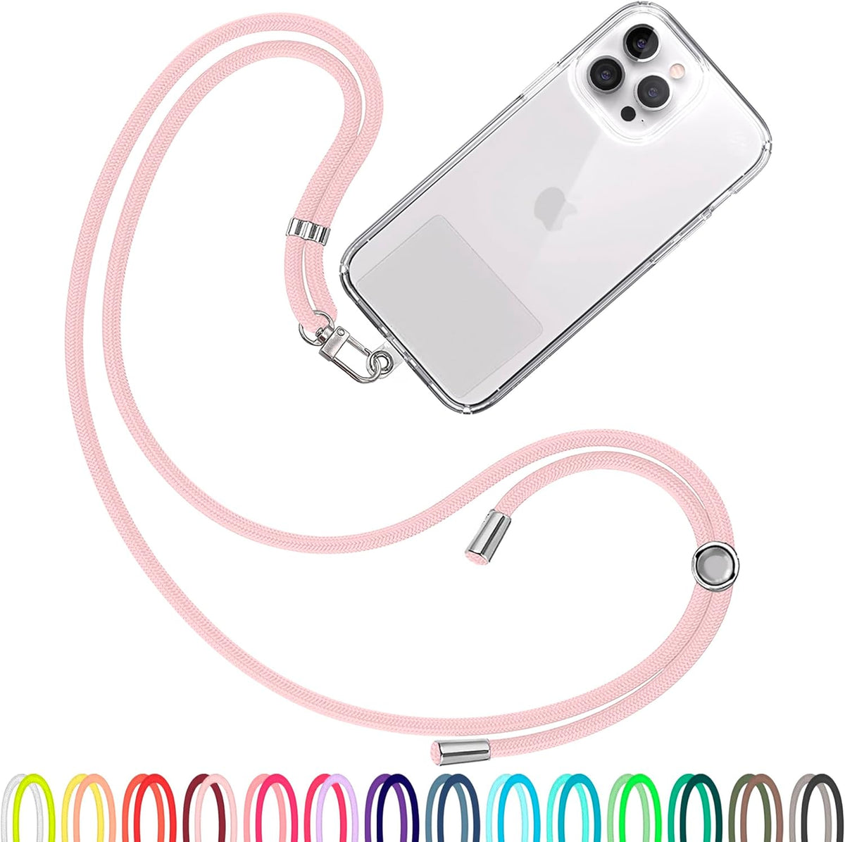 Cell Phone Lanyard [Light Pink] - Comfortable Universal Smartphone Lanyard - Easy to Use Neck Phone Holder [Clear Patch] - Adjustable Length Phone Strap Crossbody - Fits All Mobile Phones