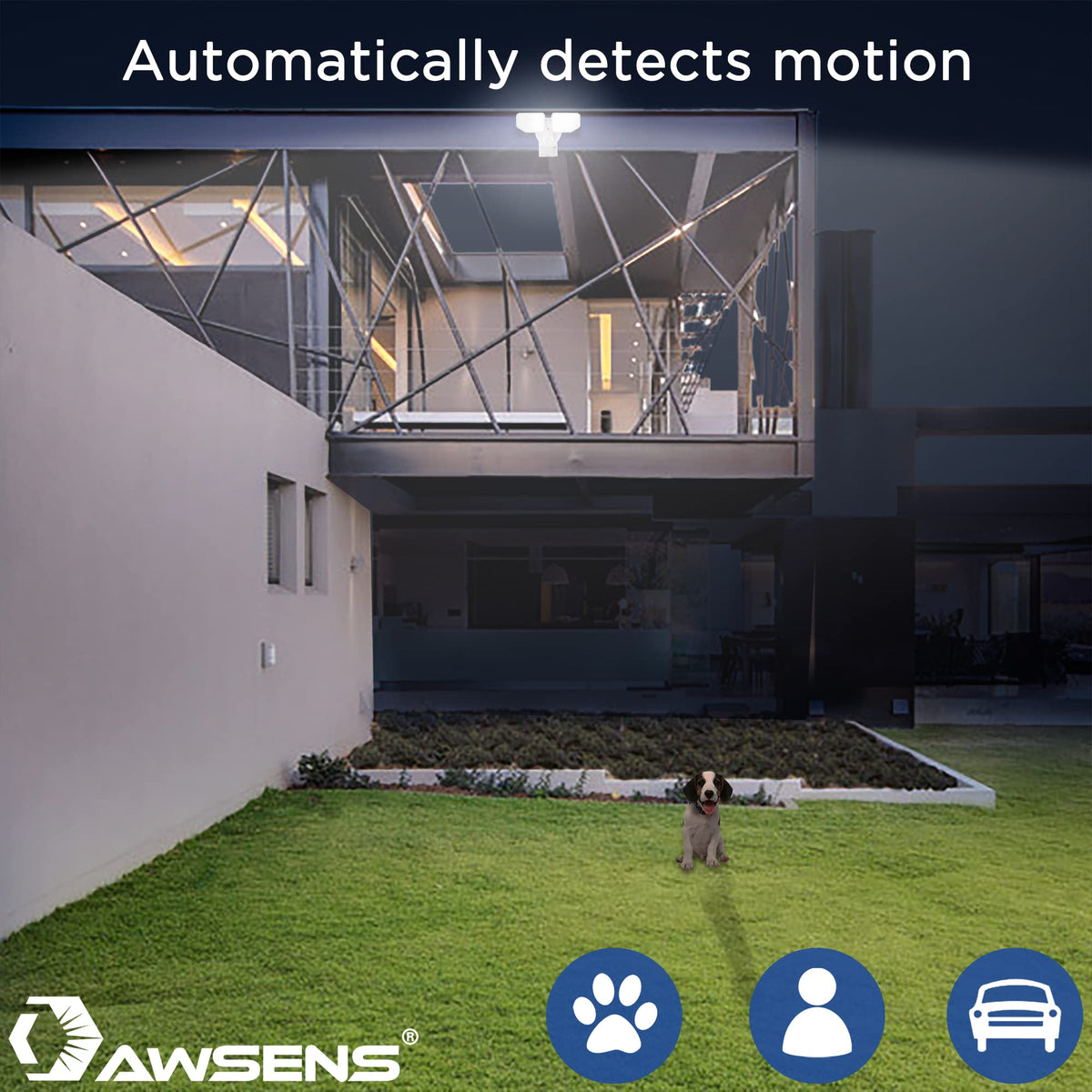 AWSENS 30W LED Motion Sensor Security Light Outdoor, 180 Degree, 2600 LM, 5100 K, ETL Water Resistant, 2 Head Adjustable Motion Sensor Outdoor