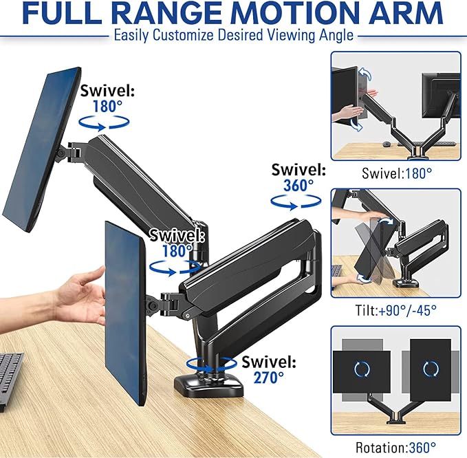 Dual Spring LCD Monitor Arms with USB and Multimedia Ports for: ViewSonic VA2247-MH 22 Inch Full HD 1080p Monitor with Ultra-Thin Bezel 75 Hz Eye Care for Home and Office