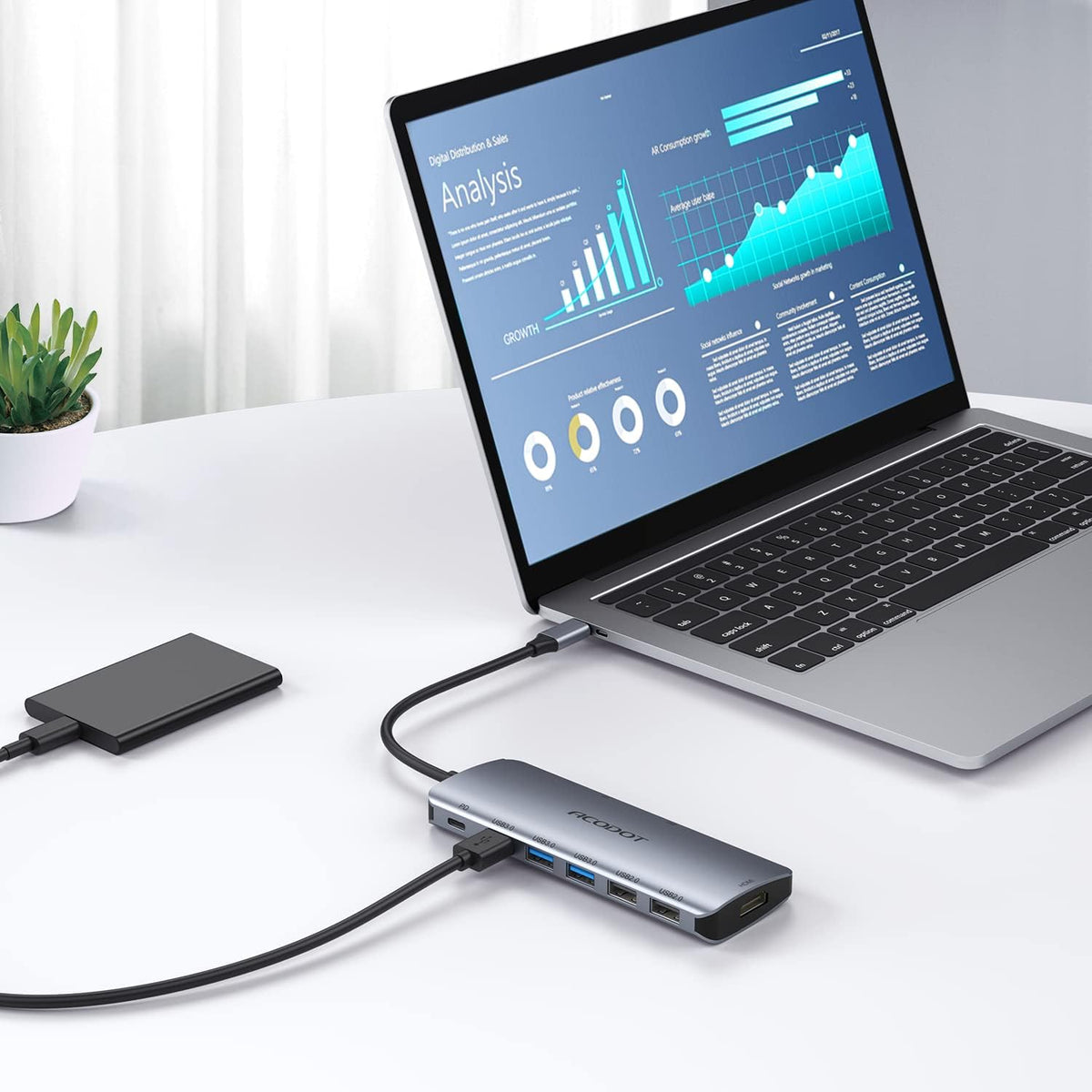 Acodot 9 1 3 4K 5 100W USB C Hub, in Type C Hub Adapter Portable Docking Station Aluminum Dongle Compatible