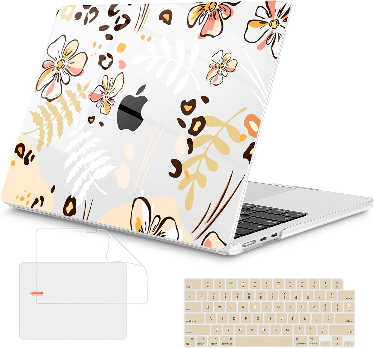 Mektron Compatible with M4 MacBook Air 15 inch Case 2025 A3241 2024 2023 M3 A3114 A2941 M2 Liquid Retina Display Touch ID, Plastic Hard Case & Keyboard Skin & Screen Protector - Abstract Floral C347