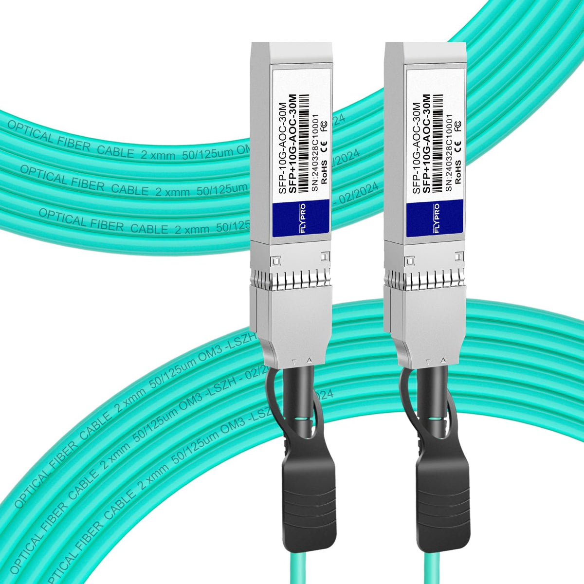 FLYPROFiber- 10G SFP+ AOC Cable, Active Optical Fiber Cable, OM3 MMF Direct-Attach for Cisco SFP-10G-AOC30M, Ubiquiti UniFi, Sup