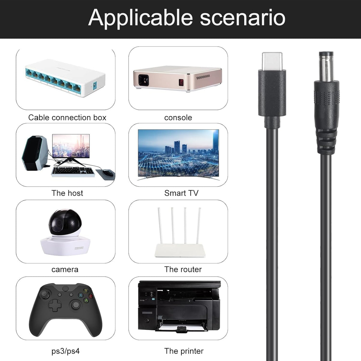 HSZJsto 5.5mm 2.1mm 12V 12V 3A 36W USB C to DC x Power Cable Cord, USB C Input to DC Out Charging Cable, Work with PD