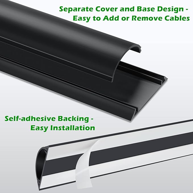 Cord Cover Floor 34in (2 x L17in), Large Capacity Floor Cable Cover, Hard PVC Cord Hider, Wire Cable Management Raceway, Black, Cord Cavity - 1.8"(W) x 0.6"(H)
