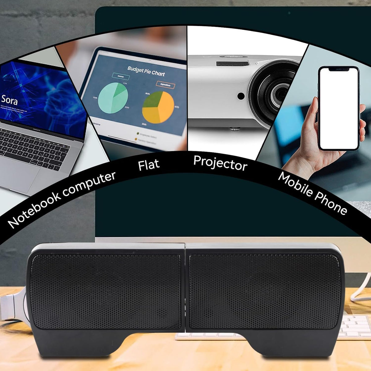 HERCHR 2W+2W 4 3.5mm Computer Speakers for Desktop PC, USB Plug-in, Wired Laptop Soundbar Speakers, Detachable Mini