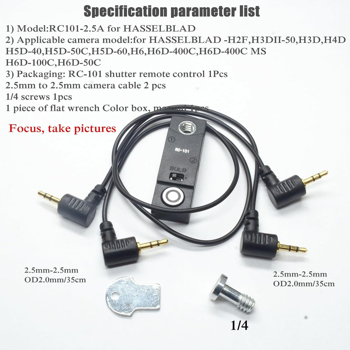 for hasselblad Cable Shutter Cable Release Remote H2F,H3DII,H4D,H5D-40,H6 Two Cameras in sync Button 1/4 Stabilizer Extension Photo Key Accessories. Small Size Control (RC101-2.5A H)