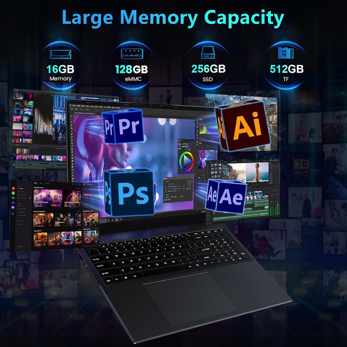 17.6 inch Student-Laptop Computer, 2025 16GB RAM 384GB SSD Expandable 512GB Windows 11 Laptop, Quad-Cores Processor, 1080P FHD Display, 1 Year Office 365, Backlit Keyboard, WiFi 6, Type C