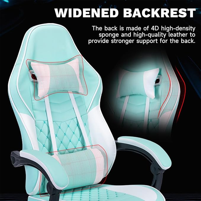 Leather Video Game Chairs Ergonomic Gamer Chairs for Adults Green Gaming Chair with Adjustable Support &amp Footrest (Green)