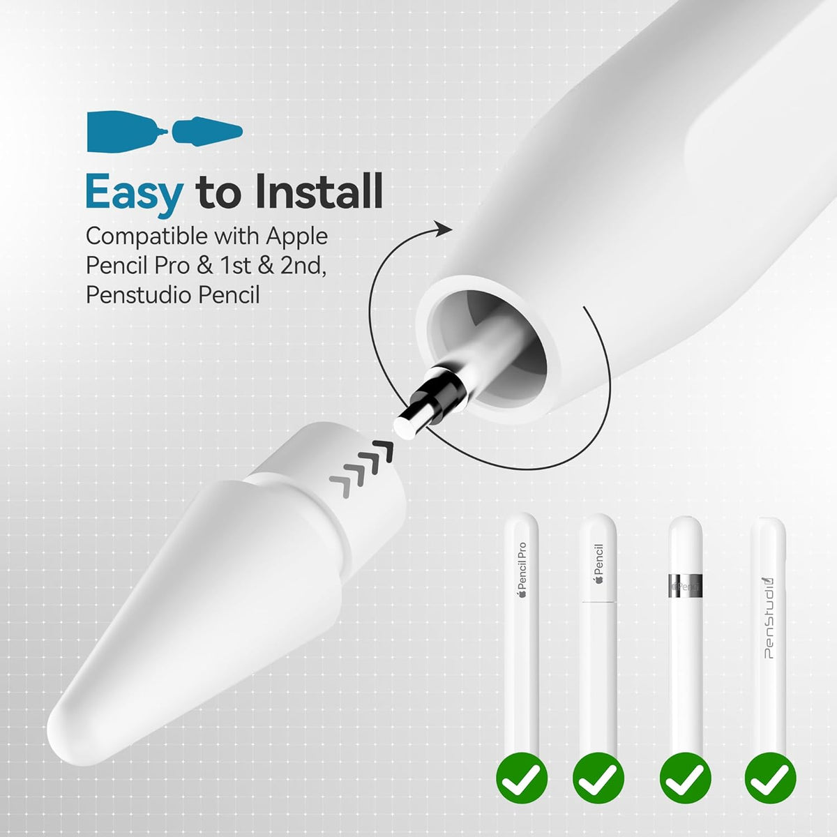 Replacement Tips for Apple Pencil Pro/1st/2nd &USB-C, 3 Pack High Sensitivity Nibs, Durable Stylus Pen Tip Accessories, Precise Control No Delay, Smooth iPencil Tips Replacement (White)