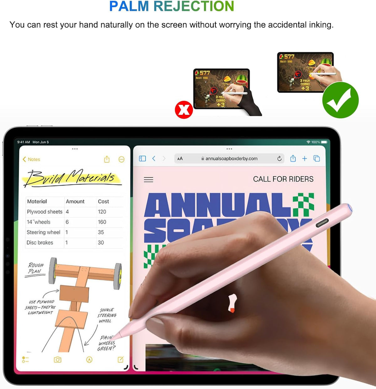 Charging, HATOKU Pencil for iPad with Tilt & Palm Rejection, Magnetic Stylus Pen for ipad Air M3/3/4/5, iPad mini 5/6, ipad 6/7/8/9/10/11 Gen, ipad Pro 11/12.9 (Pink)