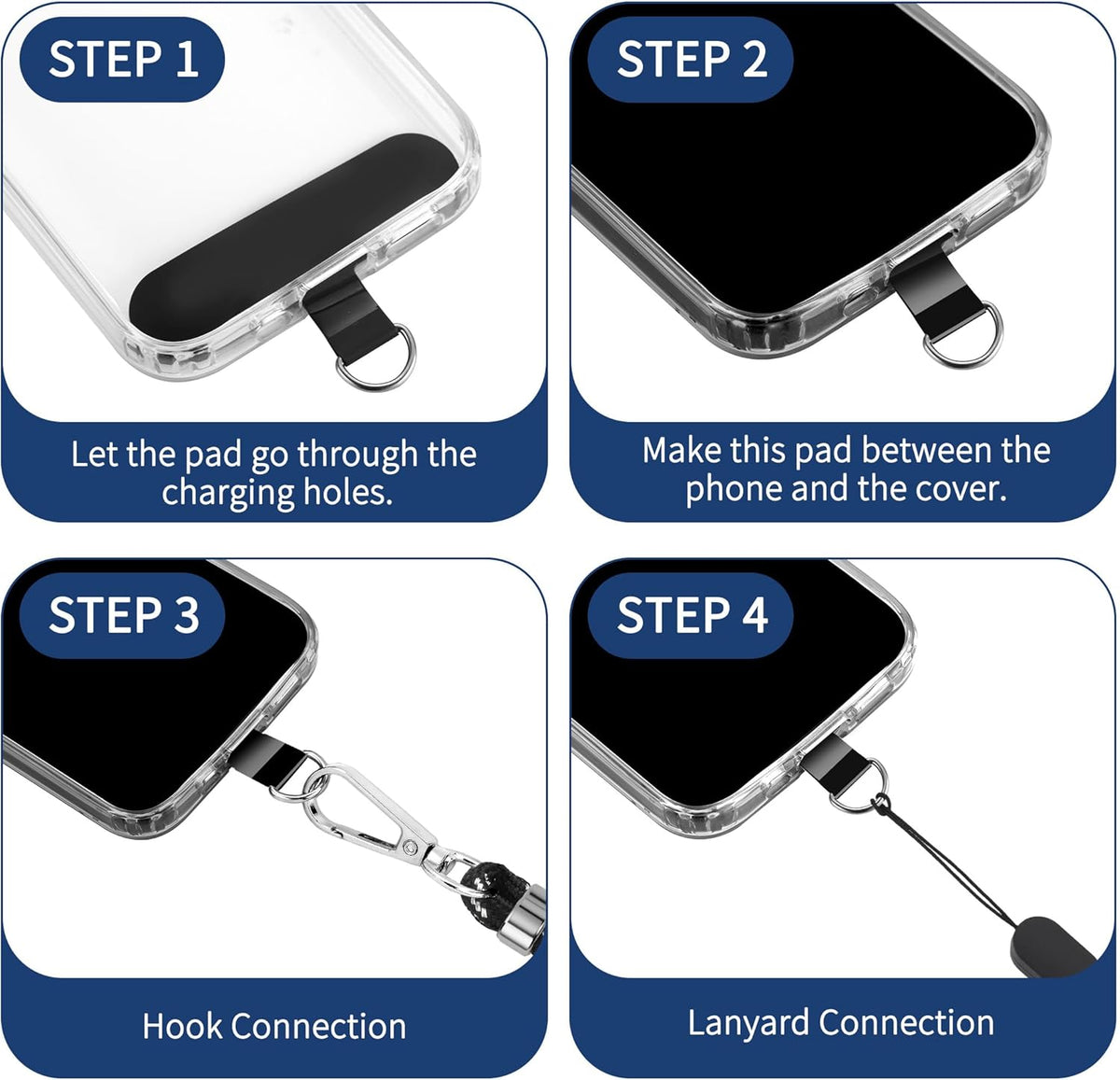 CACOE Cell Phone Lanyard Universal Crossbody Multifuctional Lanyard Compatible with Most Smartphones (Black Silver, 30"（Neck Strap×1）+8"（Wrist Strap×1）)