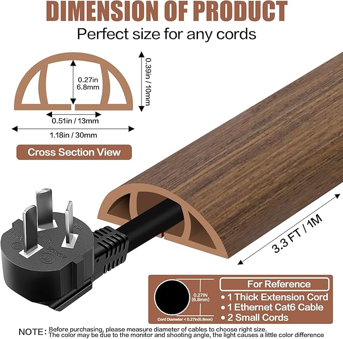 Floor Cord Cover Cable Cavity Self Adhesive Cord Hider Floor 3.3FT Floor Cable Management Power Cord Protector Floor Electric Cord Covers for Offices, Gym, Exhibitions (Misty Brown Wood, 1.18" x 3.3')