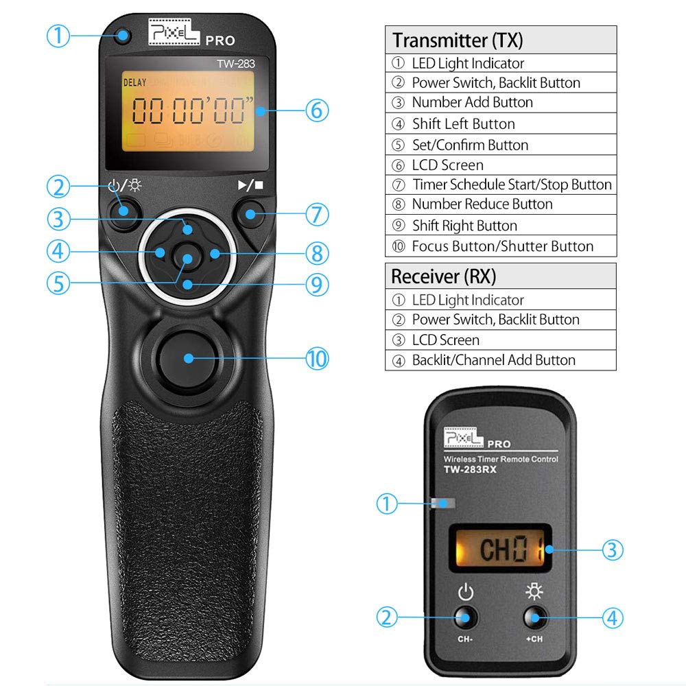 Pixel TW-283 E3 Wireless Shutter Release Remote Control Compatible for Canon Eos R10 R8 R7 R6 R6M3 R6M2 RP XT XTi XS XSi T1i T2i T3 T3i T4i T5 T5i T6i