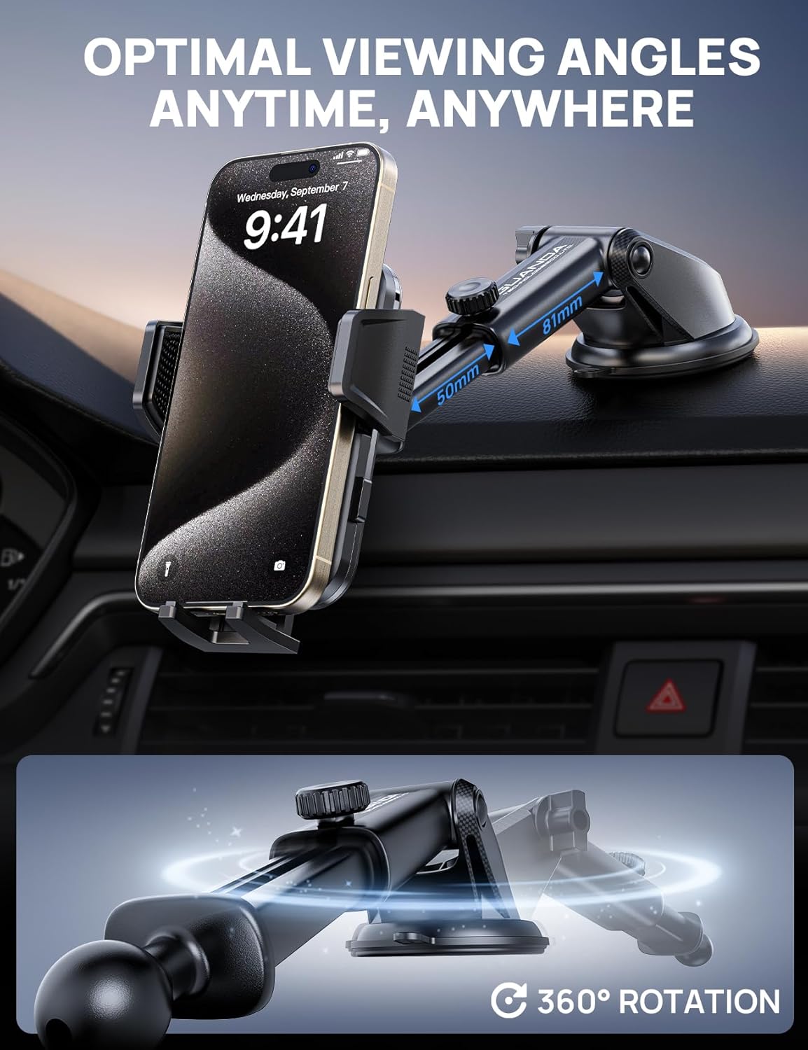 [2025 New] Dashboard Phone Holders for Your Car [Military Grade Stable] Phone Holders for Your Car, Non-Slip Silicone Carbon Fiber Car Phone Mount, Rotatable Suction Cup for All Phone, Blue