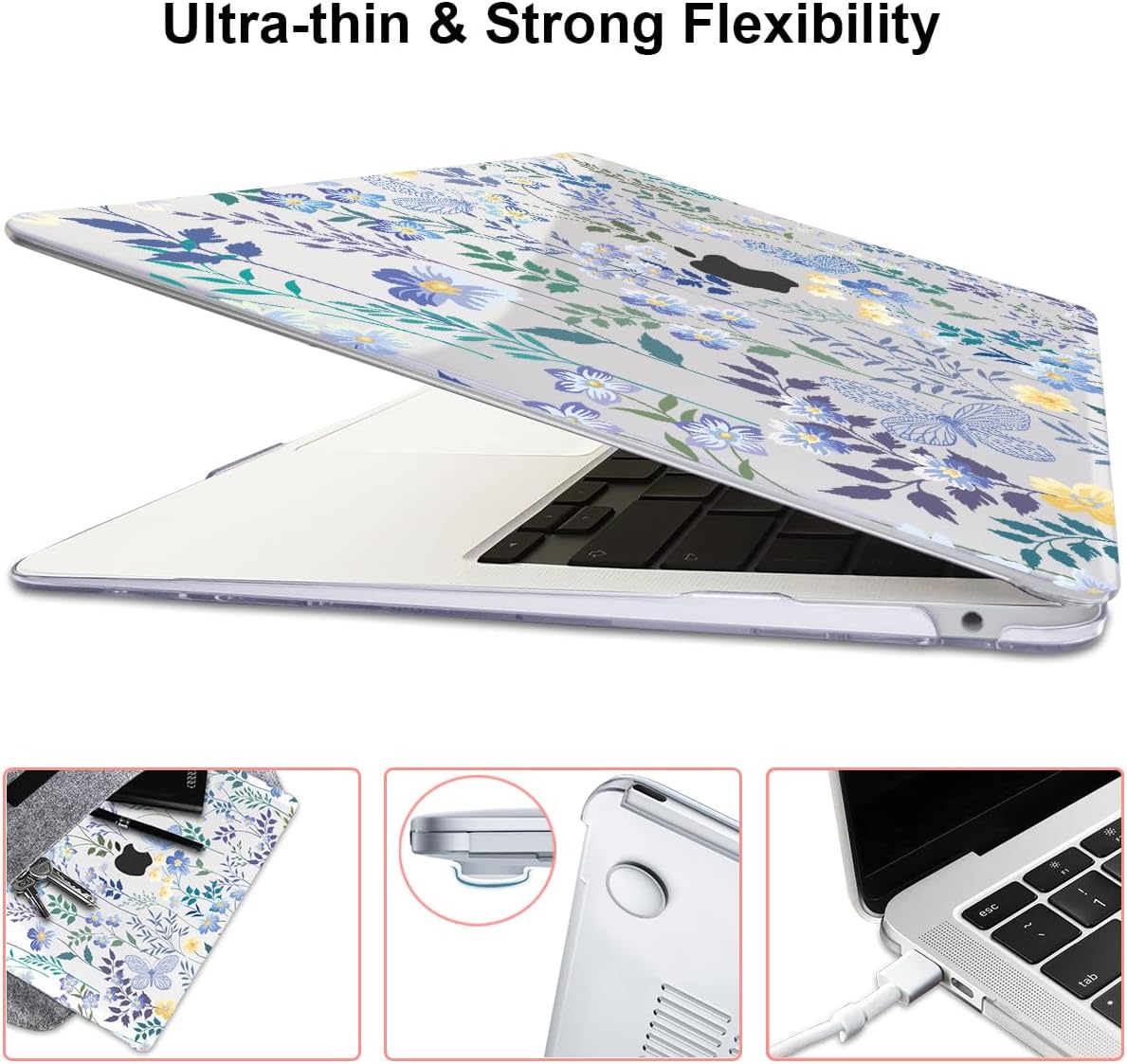 for MacBook Pro 13 inch Case 2022 2021 2020 Release A2338 M2 M1 A2289 A2251, Printed Pattern Plastic Hard Shell Cover for MacBook Pro 13.3-inch Touch Bar Fits Touch ID, Meadow Wildflower