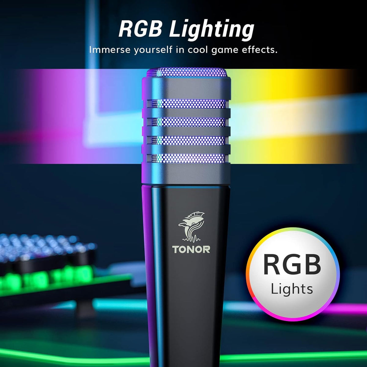 TONOR RGB USB Microphone, Cardioid Condenser Computer PC Mic with Tripod Stand, Pop Filter, Shock Mount for Gaming, Streaming, Podcasting, YouTube, Twitch, Compatible with Laptop Desktop,TC30 with RGB