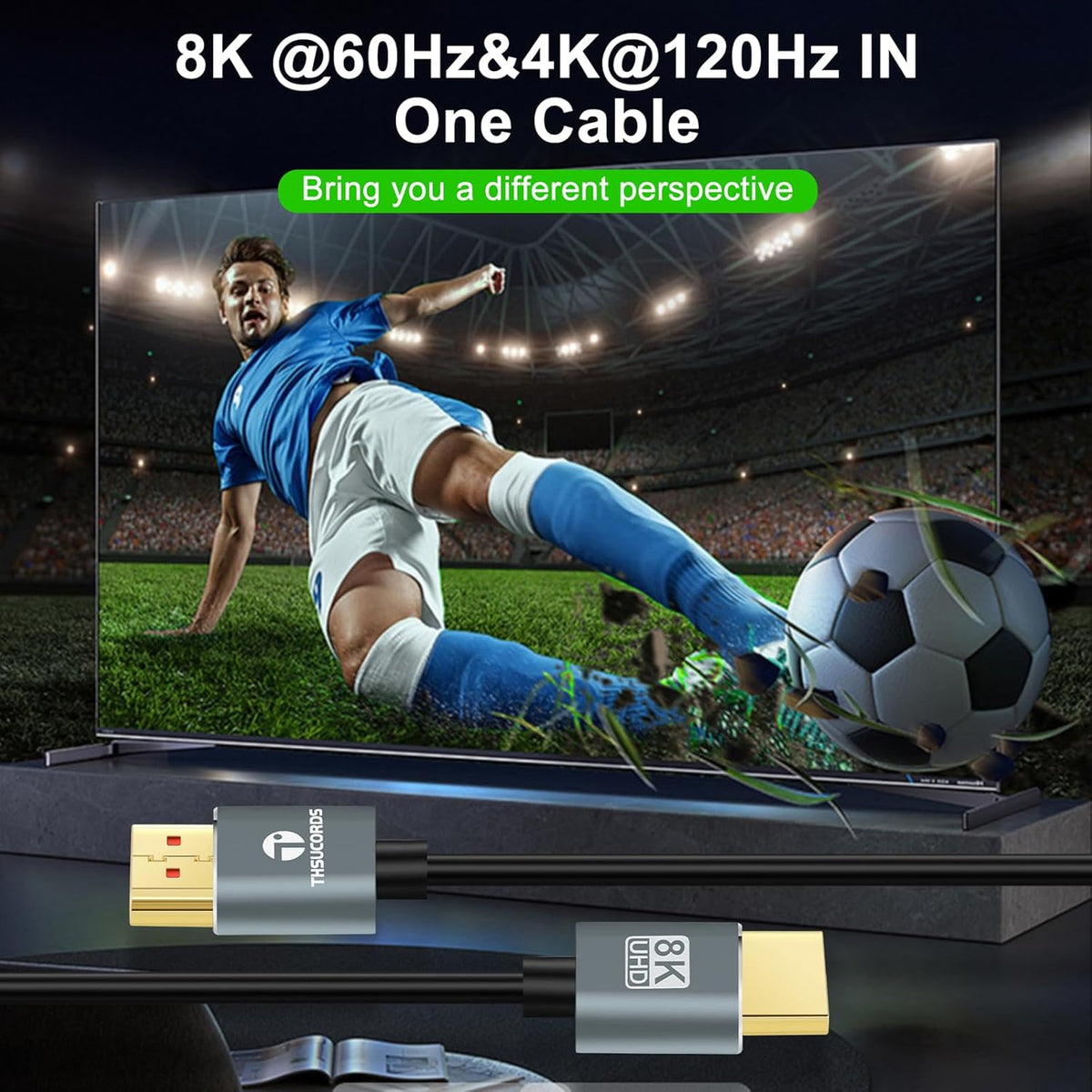 8K 4K 15FT 2 Pack, 2.1 4K@120Hz 8K@60Hz 48Gbps TV/HDTV/PS5/Blu-ray Thsucords Ultra Thin HDMI Cables Slim & Flexible