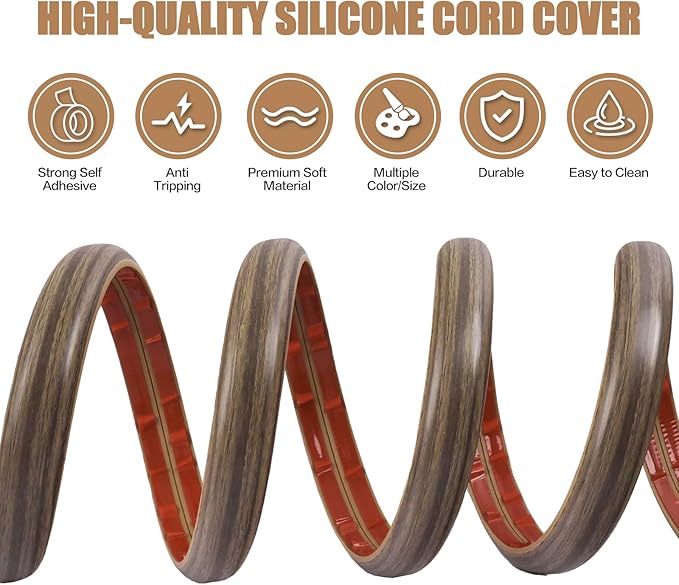 Floor Cord Cover Self Adhesive Cord Hider,10FT Cable Management, Extension Strip Protector for Wires, Prevent Cable Trips for Offices, Gyms, Exhibitions Cavity:0.39"(W) x 0.27"(H) Wood Walnut